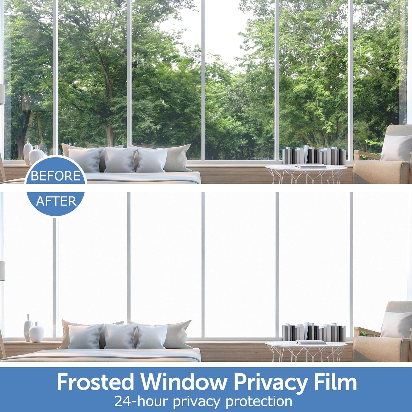 HIDBEA Frosted Window Privacy Film - Non Adhesive Static Cling Glass Stickers Sun UV Blocking Heat Control Door Covering Decals for Home Office(35.4 x 393.7 Inch, Frosted White)