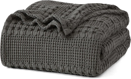 PHF 100% Cotton Waffle Weave Blanket Twin Size, Soft Lightweight Breathable Cozy Summer Blankets for Bed, Luxury Aesthetic Woven Bedding for Home Decor, 66"x90", Charcoal Grey