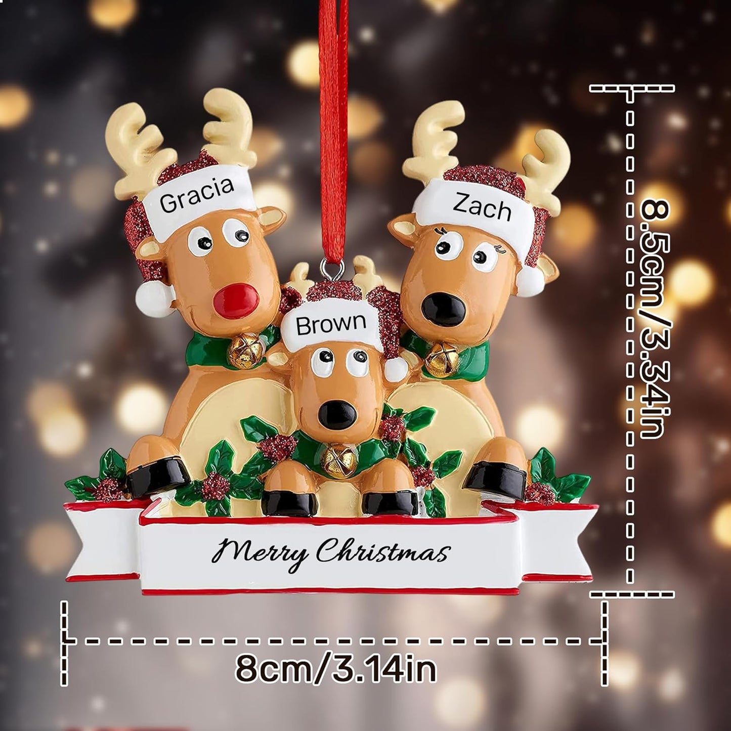 Personalized Christmas Ornaments 2025, Custom Reindeer Family Ornaments for Trees with Names, Handcrafted Christmas Deer Decorations for 2-8 Members, Meaningful Xmas Family of 3