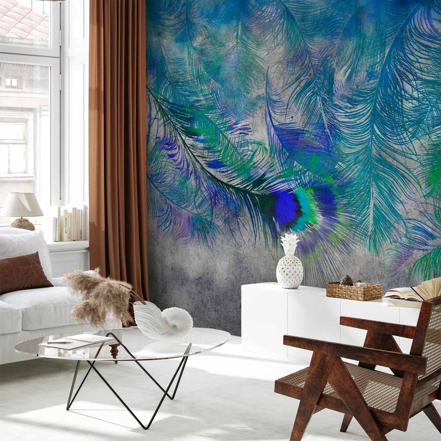 artgeist Wall Mural Cement Feather 157x110 in - XXL Non-Woven Wallpaper Fleece Wall Decor Photo Print Picture Image Design Landscape Colorful Abstract n-A-1488-a-a