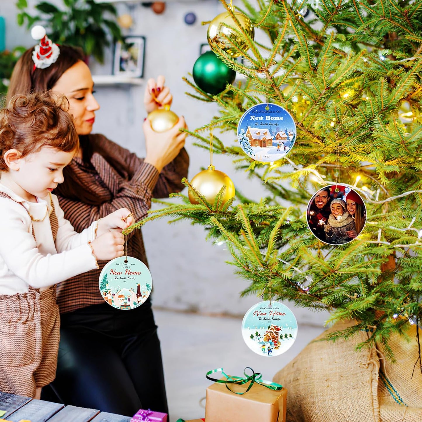 Personalized First Christmas in Our New Home Hanging Ornament 2025, Ceramic Custom Christmas Photo Ornament Xmas Tree Decorations Housewarming Gift for Family Couples Wedding