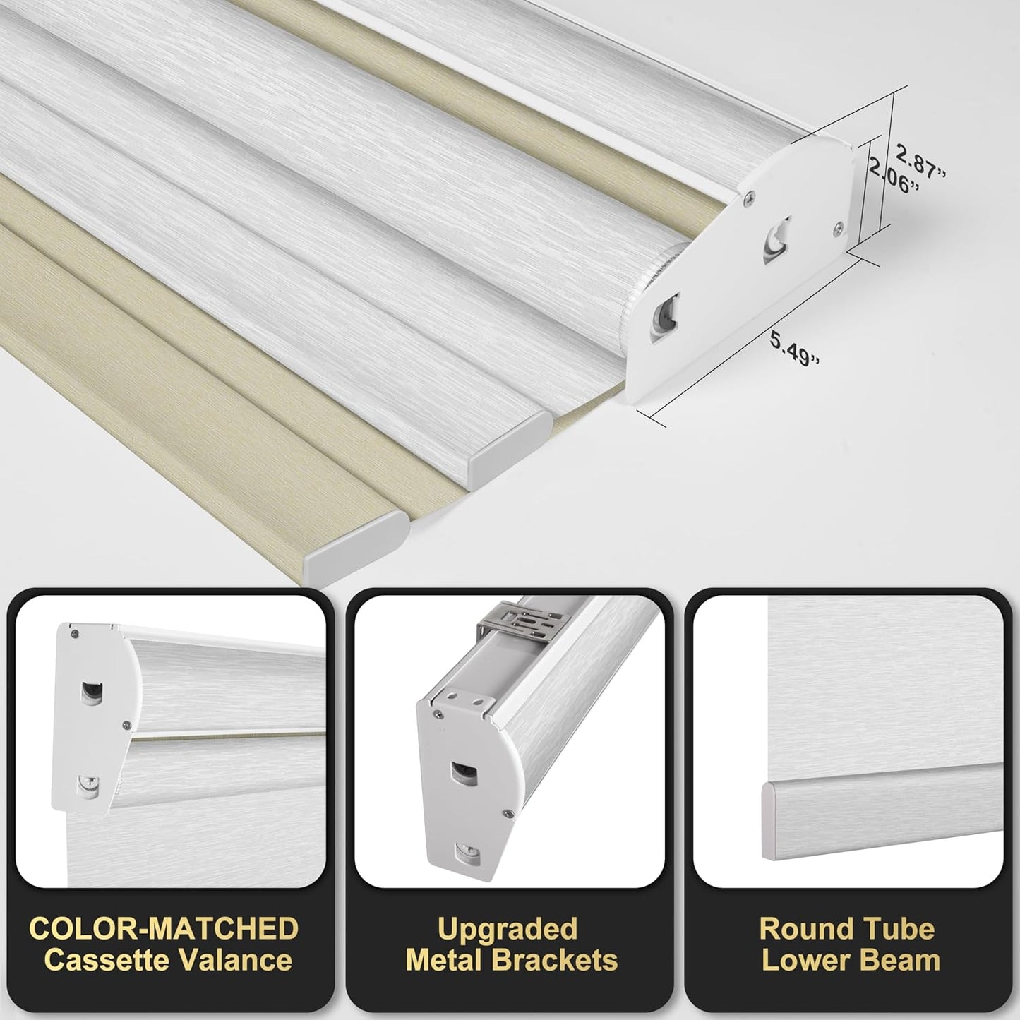 BERISSA Cordless Dual Roller Shades With Cassette Valance, Blackout and Light Filtering, Day and Night for Home Office Door - Beige and White, 23 W x 86" H