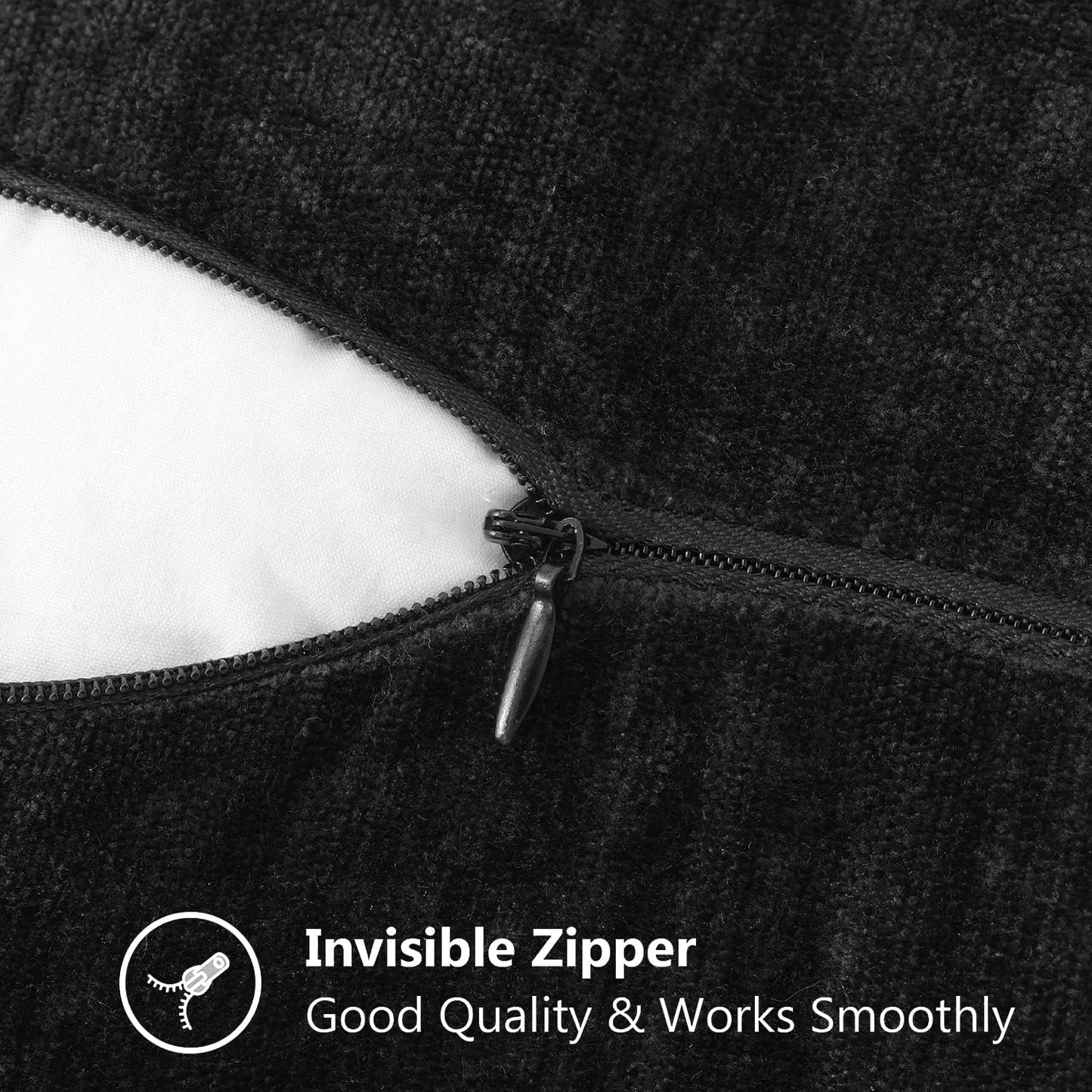 decorUhome Chenille Soft Throw Pillow Covers 20x20 Set of 2, Farmhouse Velvet Neutral Decorative Euro Pillow Covers with Stitched Edge for Couch Sofa Bed Home Decor, Black