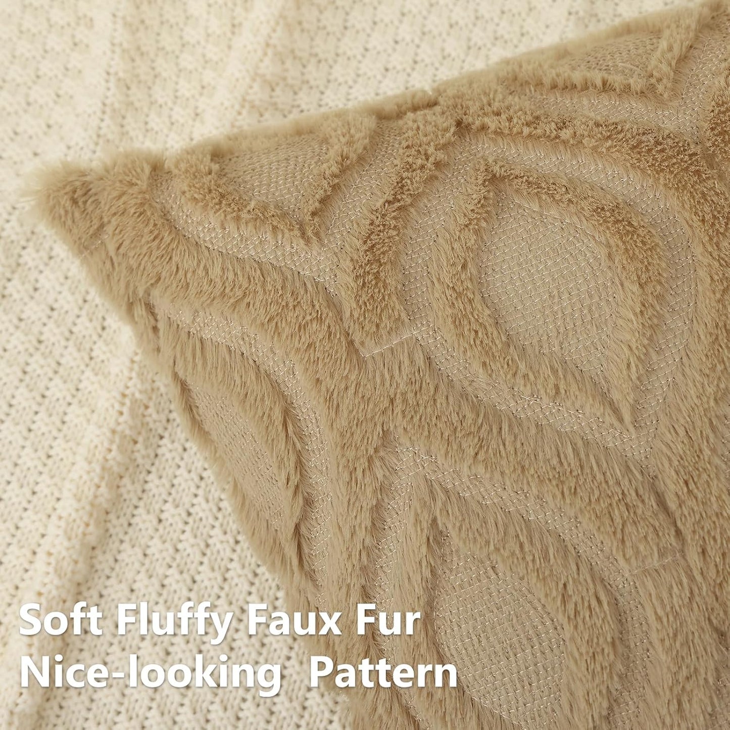 decorUhome Throw Pillow Covers 18x18 Inch Set of 2, Soft Plush Decorative Faux Fur Light Brown Solid Couch Pillow Covers, Accent Farmhouse Neutral Square Euro Pillow Cases for Sofa Bed Living Room