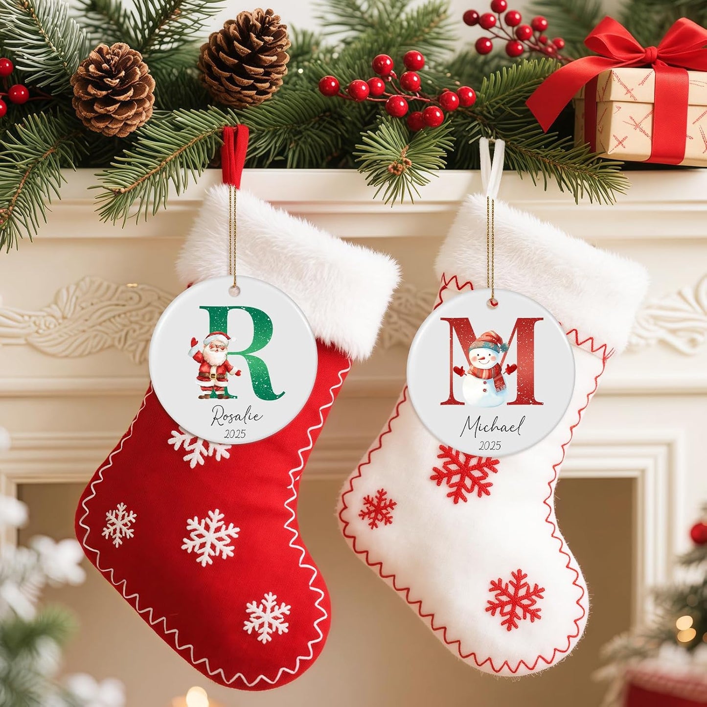 Personalized Christmas Ornaments 2025, Custom Initial Ornaments A-Z Monogram Ceramic Christmas Ornament