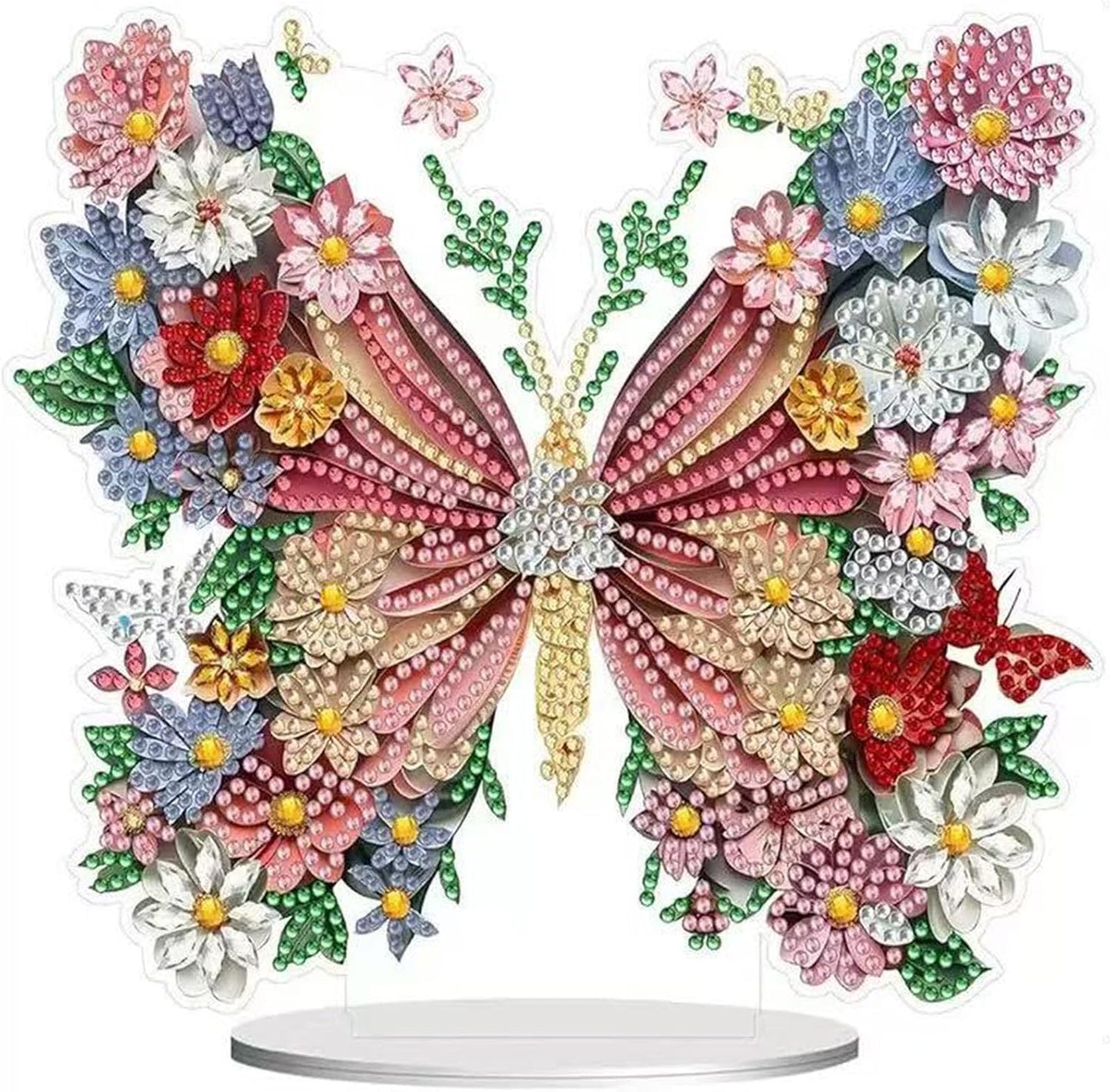 Diamond Painting Kits for Adults Beginners, 5D Full Drill Flowers and Butterflies Crystal Art Desktop Ornament, DIY Single Sided Home Office Desk Decor, Creative Craft Gift Set with Tools