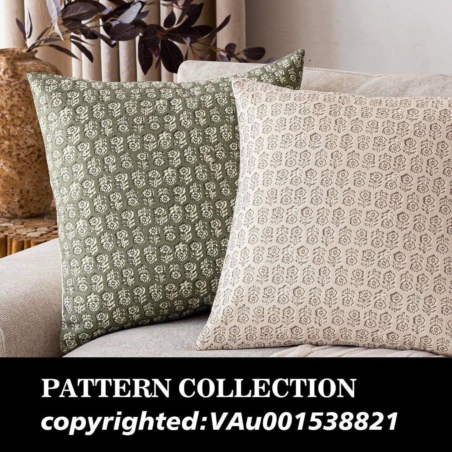 Foindtower Set of 2 Decorative Vintage Floral Print Throw Pillow Covers Neutral Modern Farmhouse Cushion Covers Boho Home Decor for Sofa Couch Chair Bedroom Living Room Outdoor,24×24 Inch,Sage Green