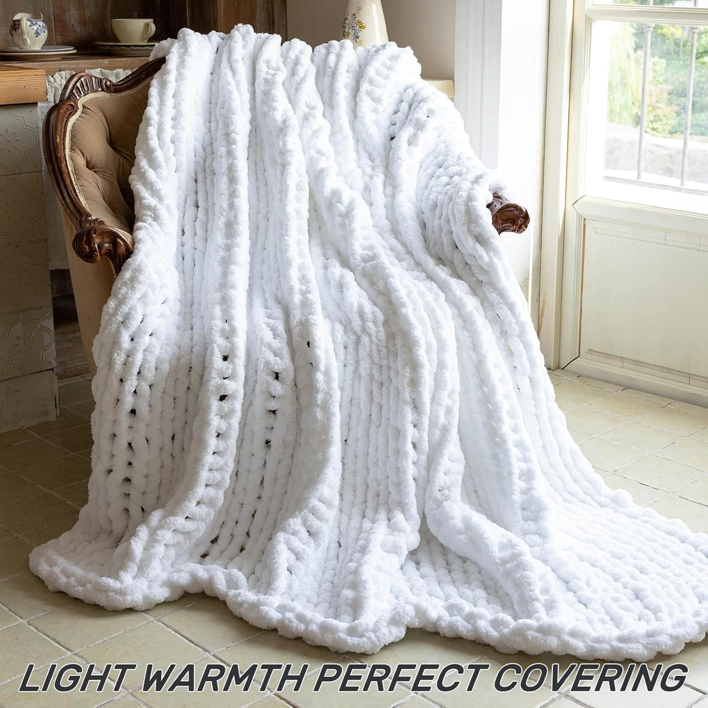 Chunky Knit Blanket - Luxury Soft Cozy 60 * 80 Throw Blanket,100% Woven Blanket Rope Knot Throw Blanket for Couch, Sofa, Home Decor, Gift - Machine Washable（White）