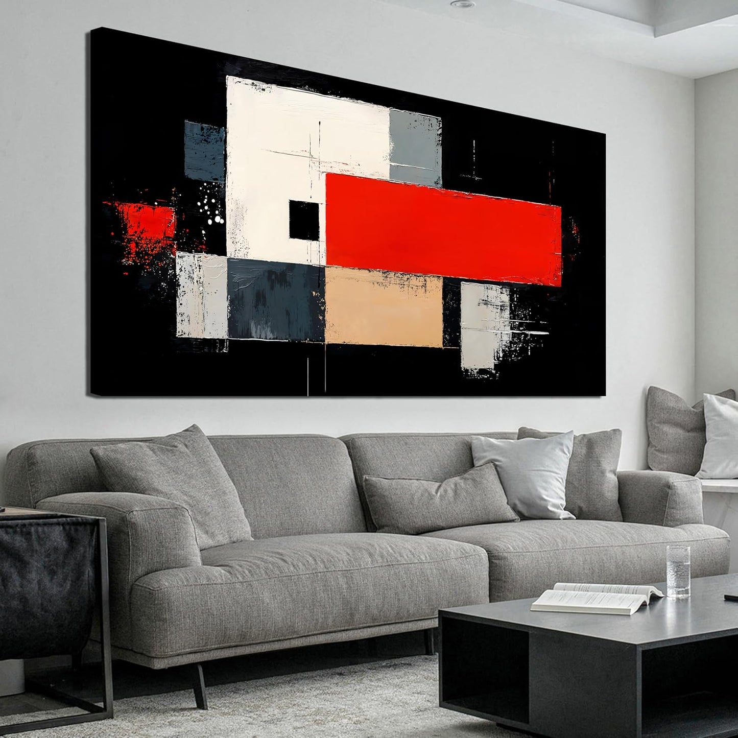 Abstract Wall Art Decor Wall Art Pictures for Living Room Abstract Canvas Art Wall Decor Black and White Wall Art Prints Artwork for Walls Modern Red Wall Art Decorations Home Office Decor 20" X 40"