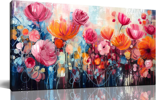 ENTANUB Flower Wall Art for Lving room, Pink Canvas Wall Decor for Bedroom, Picture Print Arwork, Size 20x40 Inches