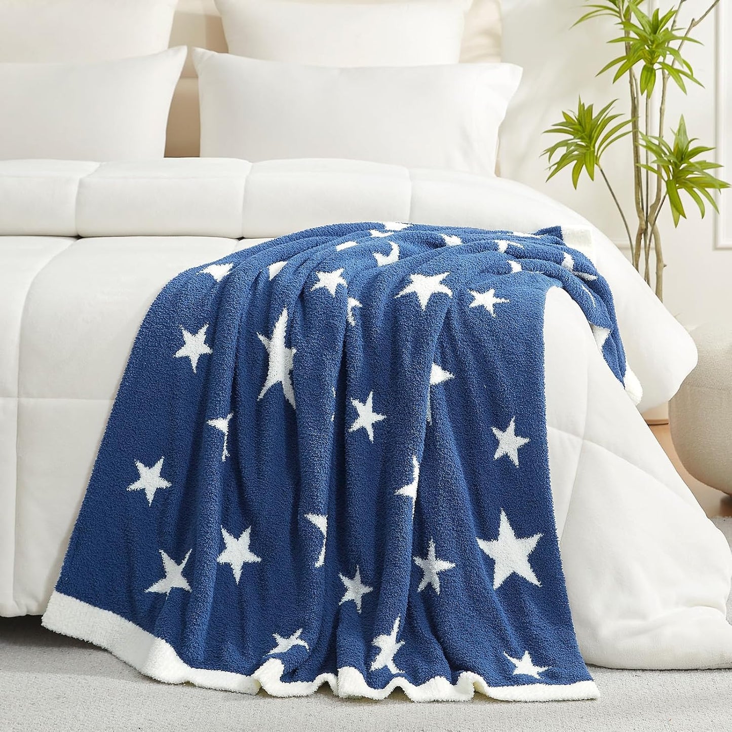 Snuggle Sac American Star Patriotic Throw Blanket Blue, July 4th Blanket Ultra Soft Cozy Throw Blanket for Couch,Sofa, Bed, Living Room, Blue,50x60 inches