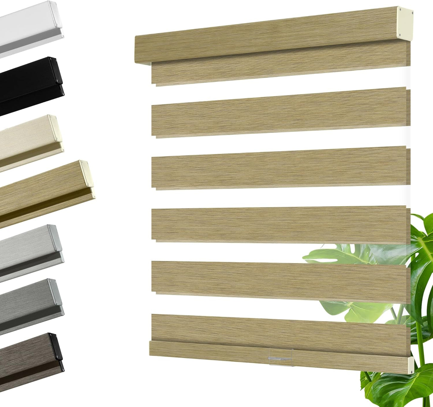 Cordless Zebra Blinds for Windows, Blackout Interior Blinds,Easy to Install,UV Protection,for Offices and Home,Custom Roller Shades, Mousse Light Bown,74" W x 56" H