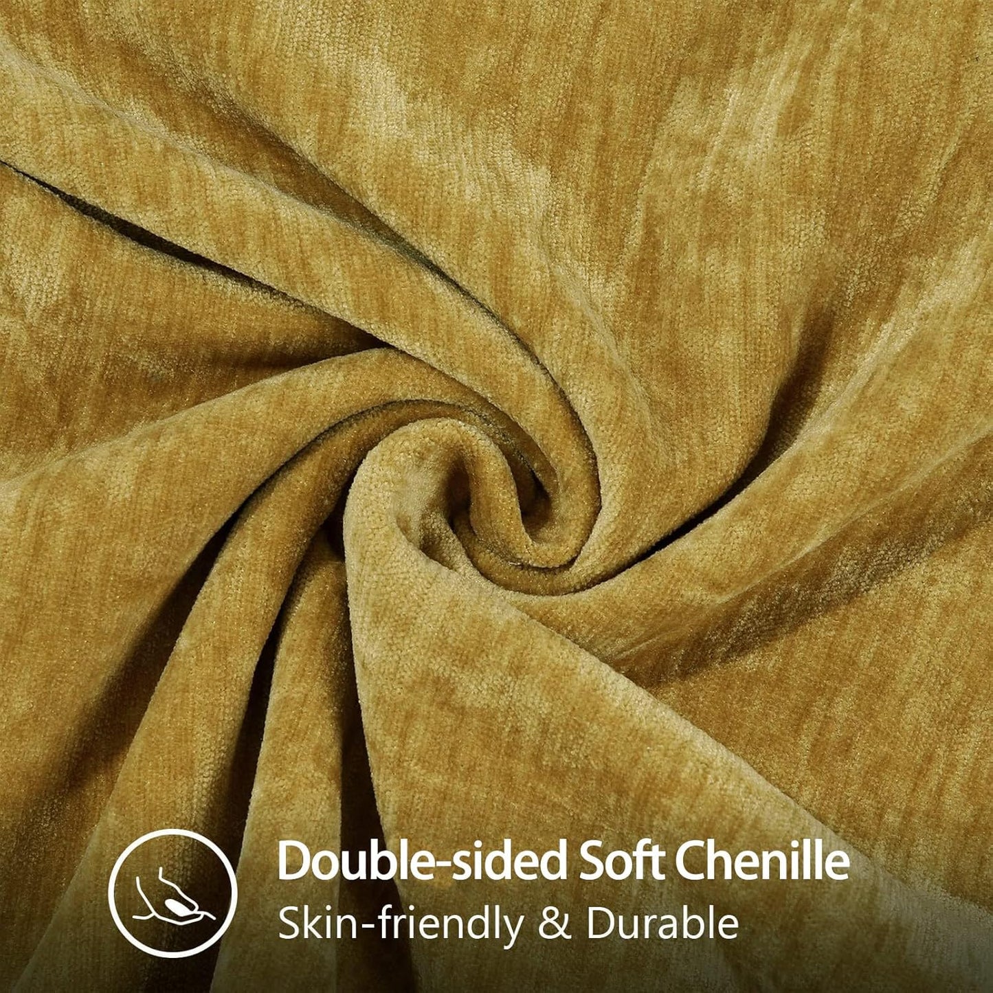 decorUhome Chenille Soft Throw Pillow Covers 20x20 Set of 2, Farmhouse Velvet Neutral Decorative Euro Pillow Covers with Stitched Edge for Couch Sofa Bed Home Decor, Mineral Yellow