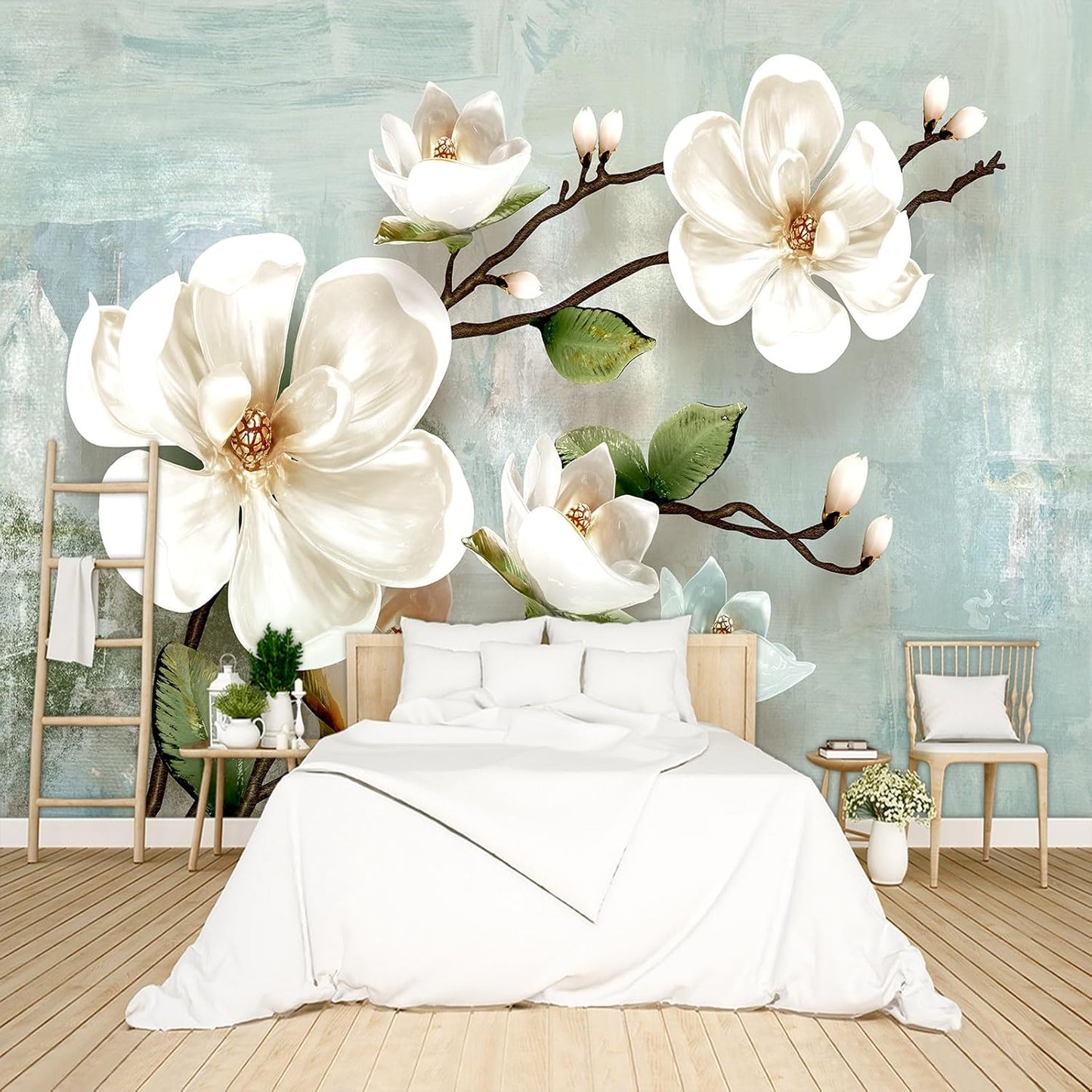 3D Floral Modern Wallpaper Peel and Stick Flowers Wall Mural for Bedroom Living Room - 96"x137"