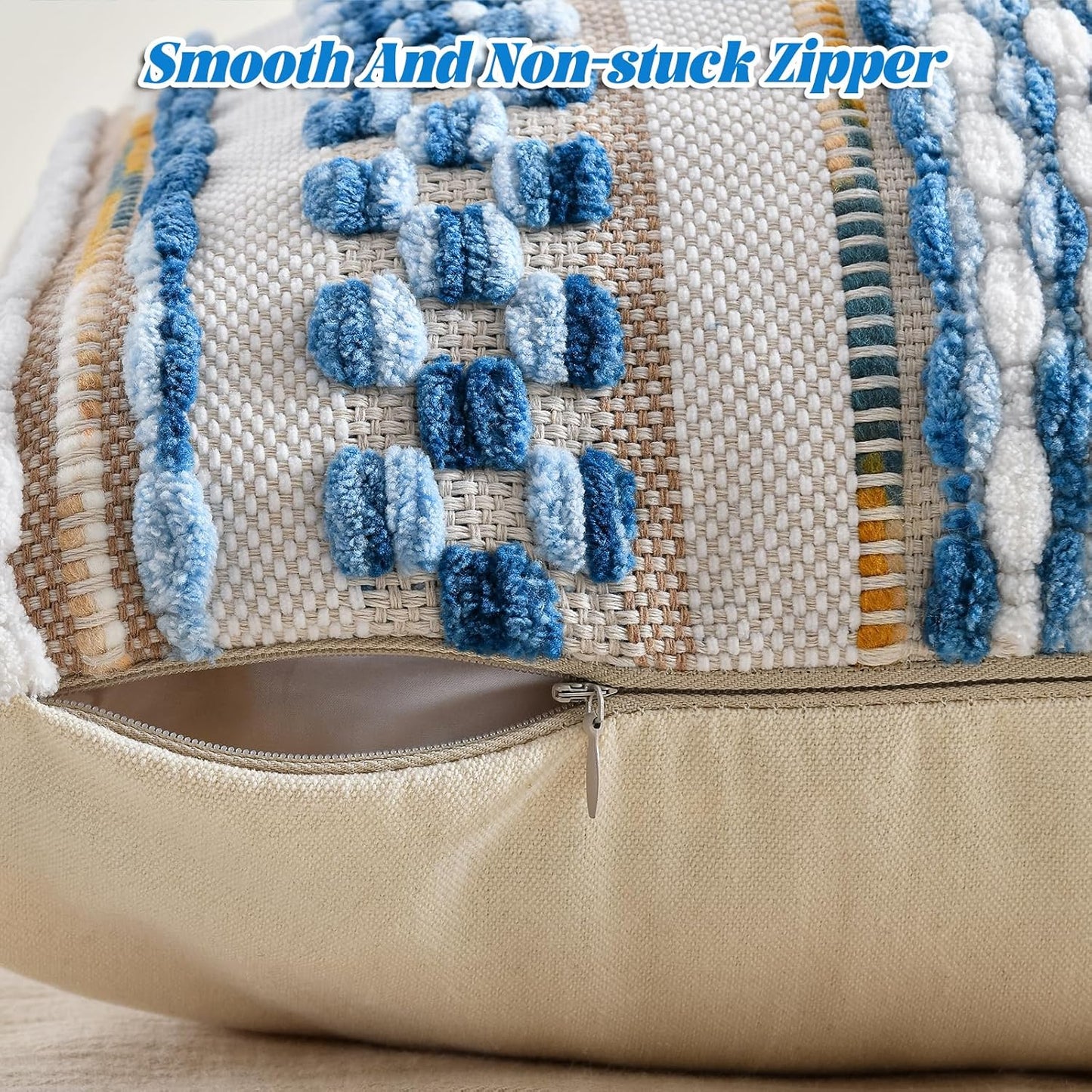 AmHoo Set of 2 Chenille Striped Textured Boho Throw Pillow Covers Aesthetic with Tassels Woven Decorative Pillow Case for Couch Bed Sofa Bedroom Modern Funky 18 x 18-Inch Sky Blue