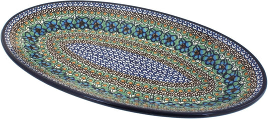 Blue Rose Polish Pottery Mardi Gras Oval Platter