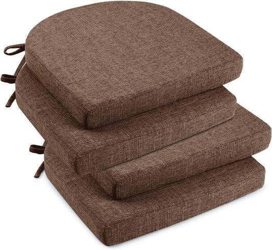 downluxe Indoor Chair Cushions for Dining Chairs, Soft and Comfortable Textured Foam Kitchen Chair Pads with Ties and Non-Slip Backing, 16" x 16" x 2", Brown, 4 Pack