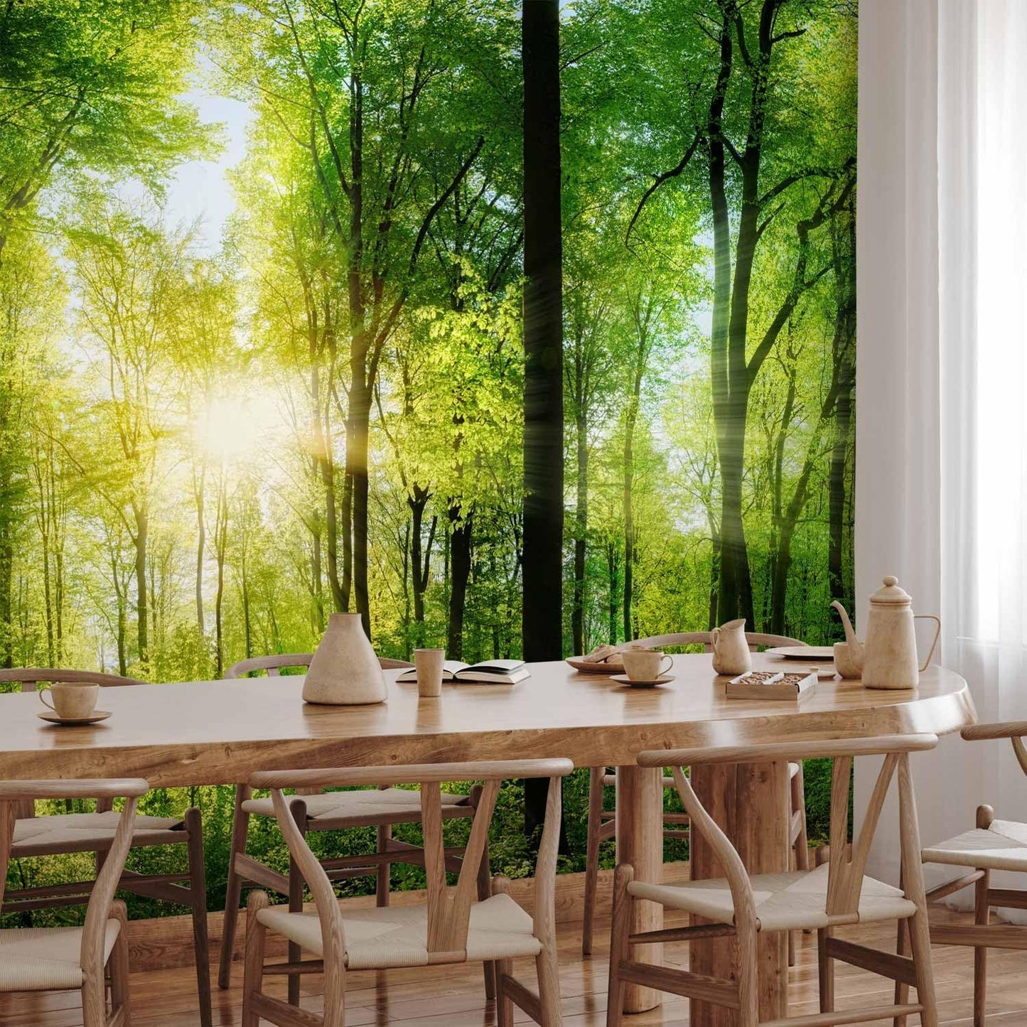 artgeist Wall Mural Forest 216x98 in - XXL Non-Woven Corner Wallpaper Fleece Angle Wall Decor Photo Print Picture Image Design Modern Landscape Nature Green Tree Panorama Sunshine c-A-0058-a-b