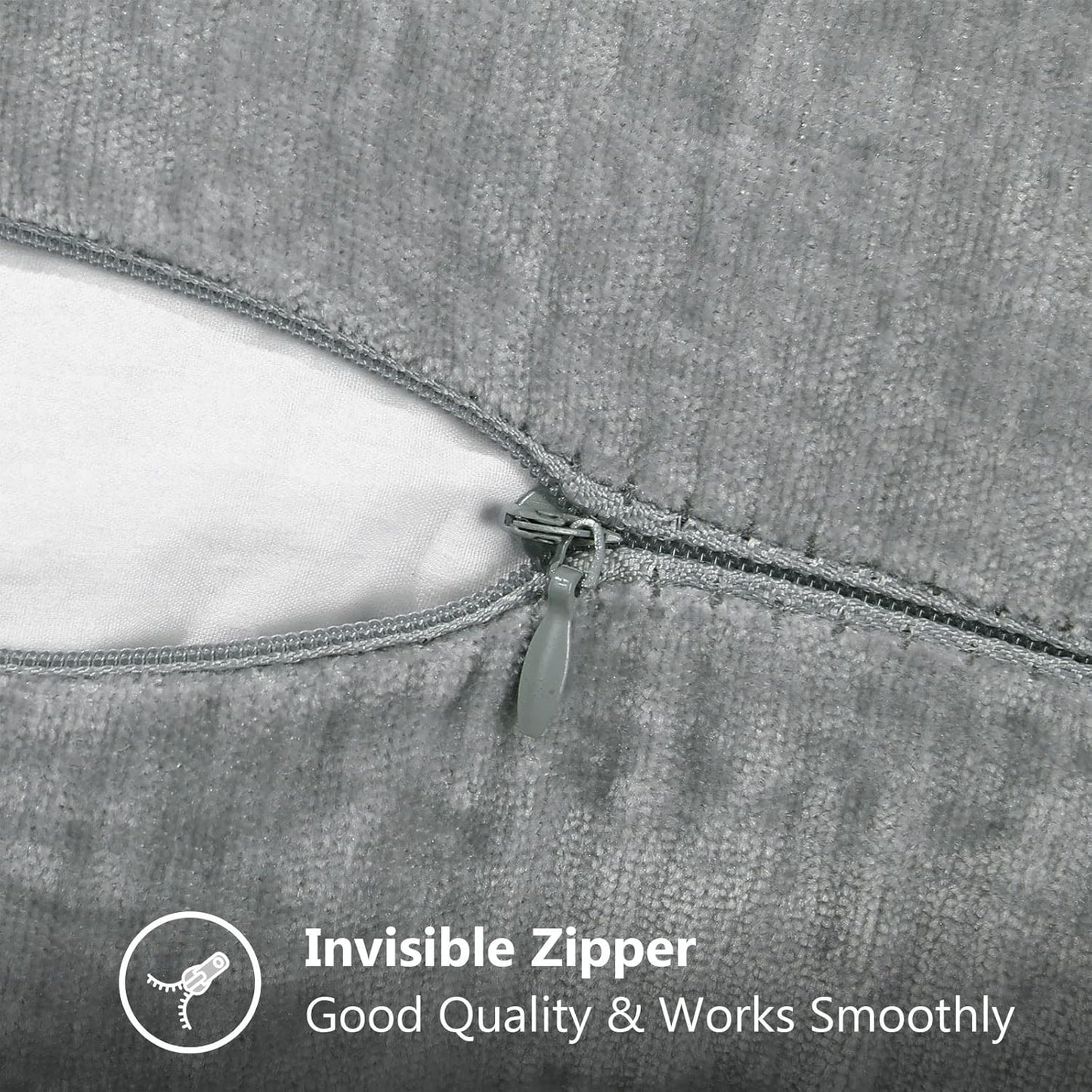 decorUhome Chenille Soft Throw Pillow Covers 22x22 Set of 2, Farmhouse Velvet Neutral Decorative Euro Pillow Covers with Stitched Edge for Couch Sofa Bed Home Decor, Neutral Gray