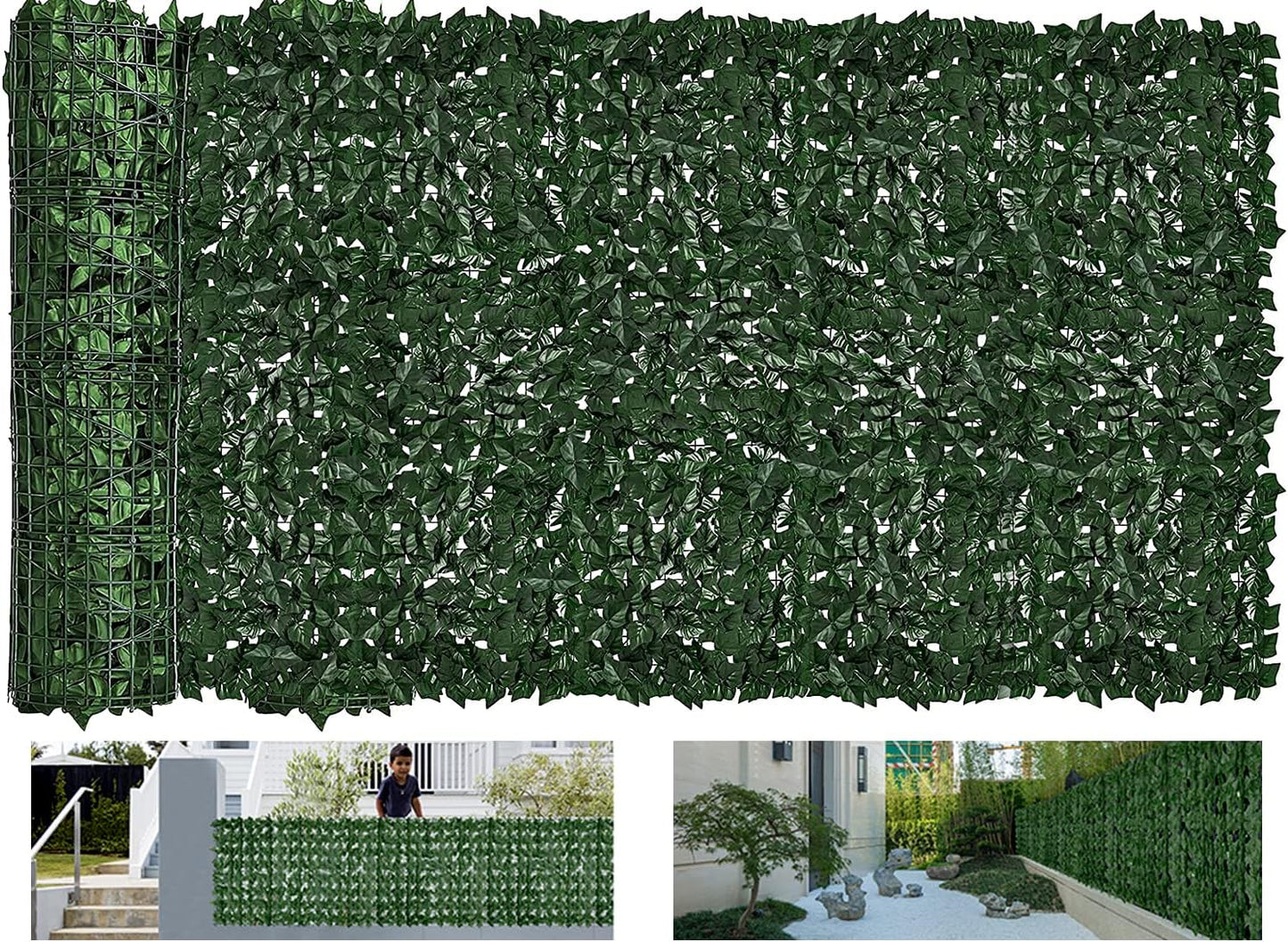 Faux Ivy Privacy Fence Screen Outdoor Expandable Artificial Greenery Roll Fake Hedge Wall Patio Green Plastic Leaf Plant Vine Grass Panels Gate Covering for Garden Yard Balcony (197 X 40 in)