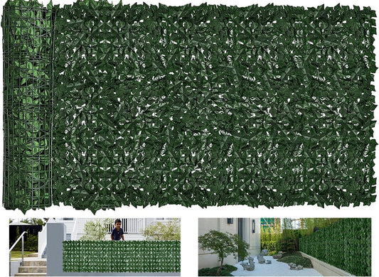 Faux Ivy Privacy Fence Screen Outdoor Expandable Artificial Greenery Roll Fake Hedge Wall Patio Green Plastic Leaf Plant Vine Grass Panels Gate Covering for Garden Yard Balcony (197 X 40 in)