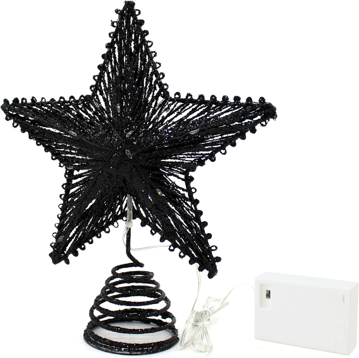CVHOMEDECO. Tree Top Star with Warm White LED Lights and Timer for Christmas Ornaments and Holiday Seasonal Décor, 8-Inch (Black)