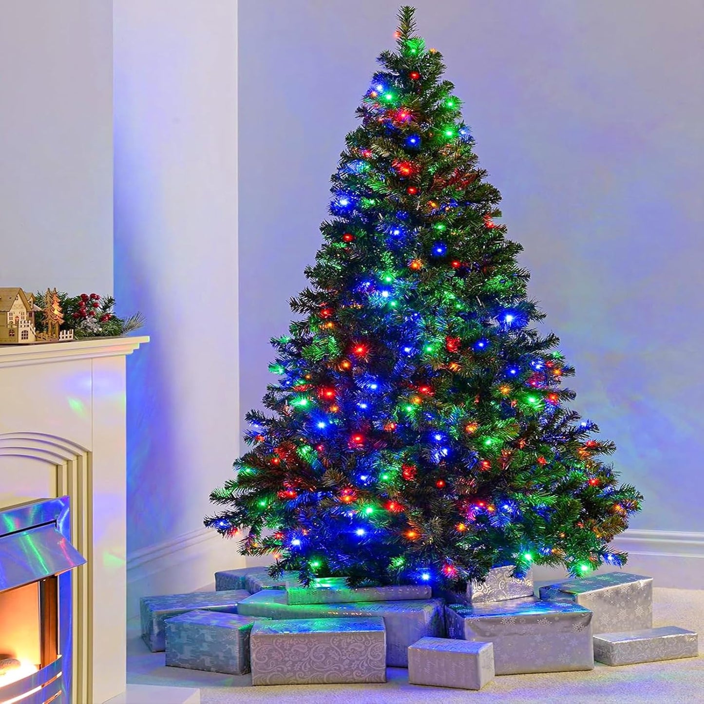 120 LED Christmas Lights Indoor Outdoor, 40ft 8 Modes Clear Wire Christmas String Lights Indoor, Plug in Twinkle Fairy Light for Bedroom Tree Christmas Decorations, Multicolor