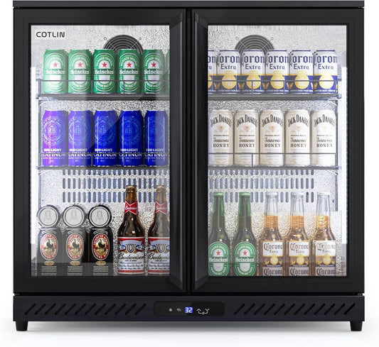 COTLIN 36" W Back Bar Cooler Beer Fridge Undercounter Refrigerator with LOW-E Glass Free Standing Beverage Refrigerator Adjustable Shelves for Soda Beer Wine, ETL NSF Approved
