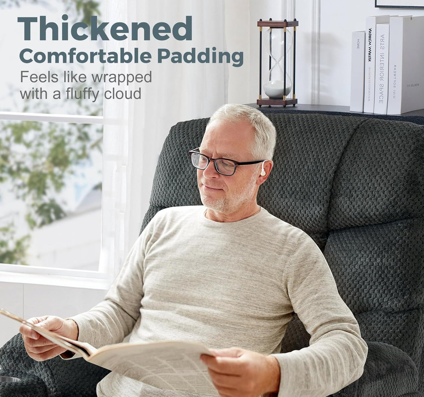 Oversized Dual Motor Lay Flat Power Lift Recliner Chair Set of 2 for Elderly with Massage and Heat, Textile Large Recliner Chair, Lift Chairs Recliner with Lumbar Pillow, Cup Holder, Grey