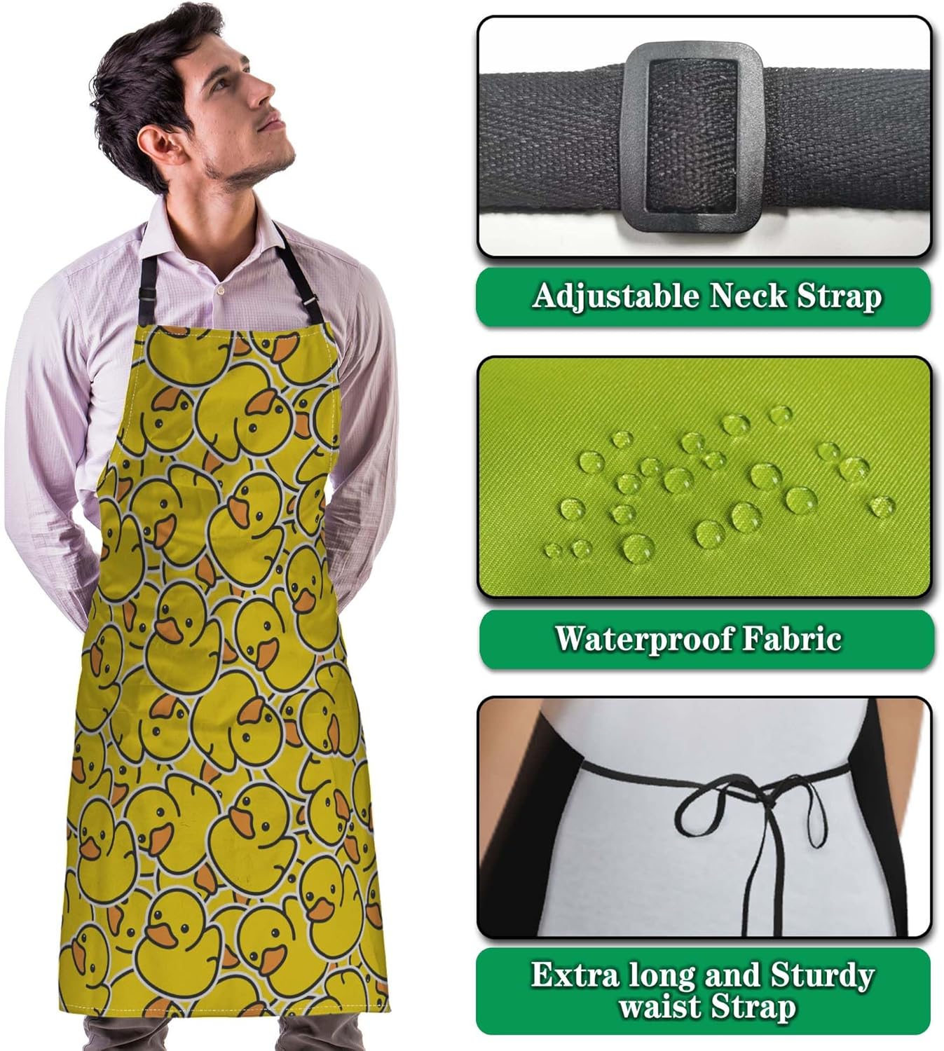 Chef Apron for Men Duck Baking Aprons for Women for Kitchen Cooking Restaurant BBQ Painting Crafting 27” (W) x 31” (H), Waterproof Apron
