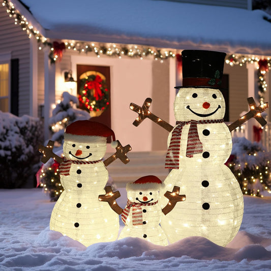 4FT Pop-Up Snowman Family, Pre-Lit Holiday Decoration Sign with 270 LED Lights, Customized Placement Holiday Display for Indoor, Outdoor