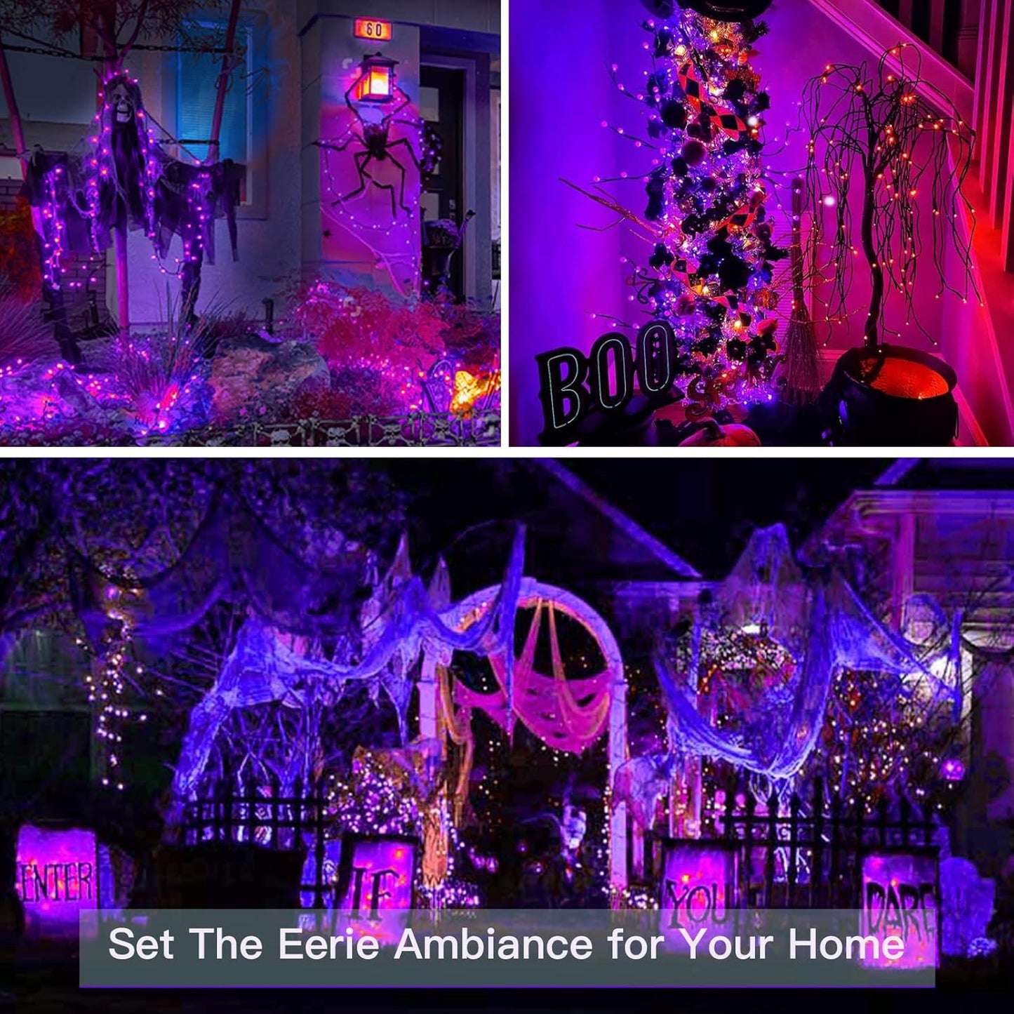 suddus Hallowee Fairy Lights Battery Operated, 33ft 100 LED Fairy Lights with Remote, Purple String Lights for Outside, Porch, Home, Backyard, Window, Yard, Garland, Party Decorations