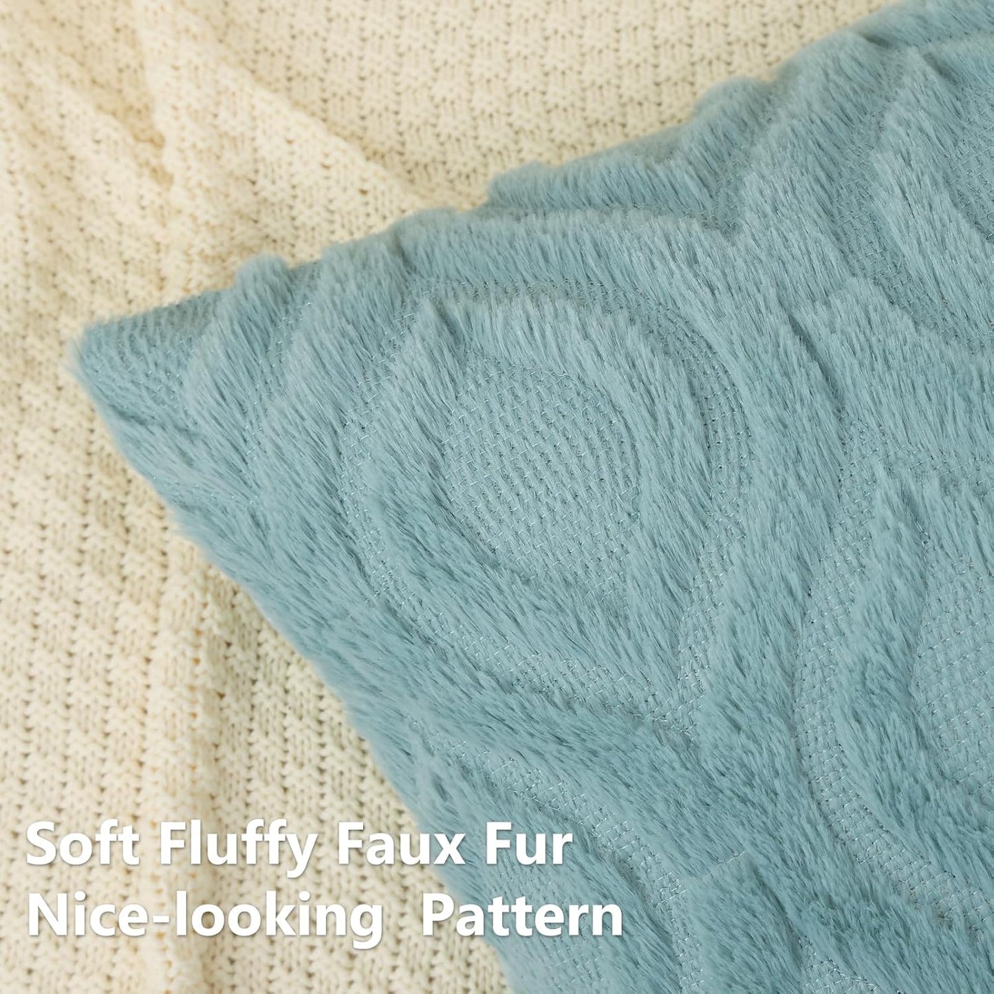decorUhome Fall Throw Pillow Covers 20x20 Inch Set of 2, Soft Plush Decorative Faux Fur Aqua Solid Couch Pillow Covers, Accent Farmhouse Neutral Square Euro Pillow Cases for Sofa Bed Living Room