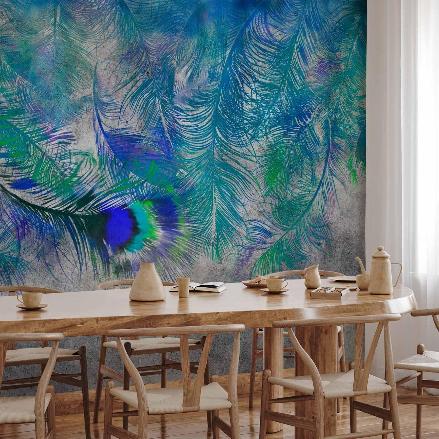artgeist Wall Mural Cement Feather 98x69 in - XXL Non-Woven Wallpaper Fleece Wall Decor Photo Print Picture Image Design Landscape Colorful Abstract n-A-1488-a-a
