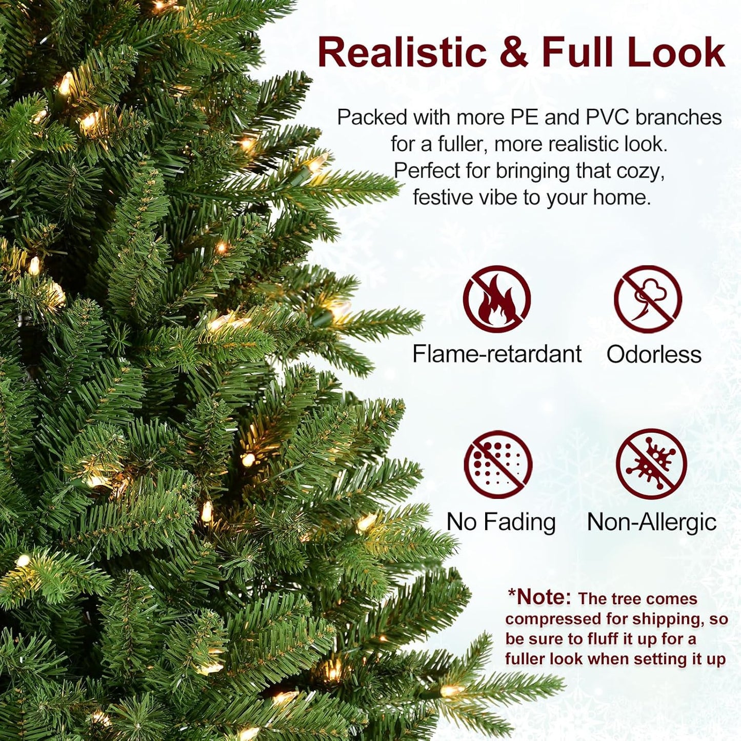 7FT Pre-Lit Artificial Christmas Tree with 2010 PE&PVC Mixed Branch Tips, 500 Warm White Lights, Hinged Premium Spruce Fake Xmas Trees, Green, Foldable Base