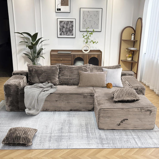 104" Modern Modular L-Shape Sofa Couch with Chaise Light Coffee Faux Rabbit Fur Cloud Sectional Couch with Deep Seat Modular Sectional Sofa No Assembly Required Upholstered Couches for Living Room