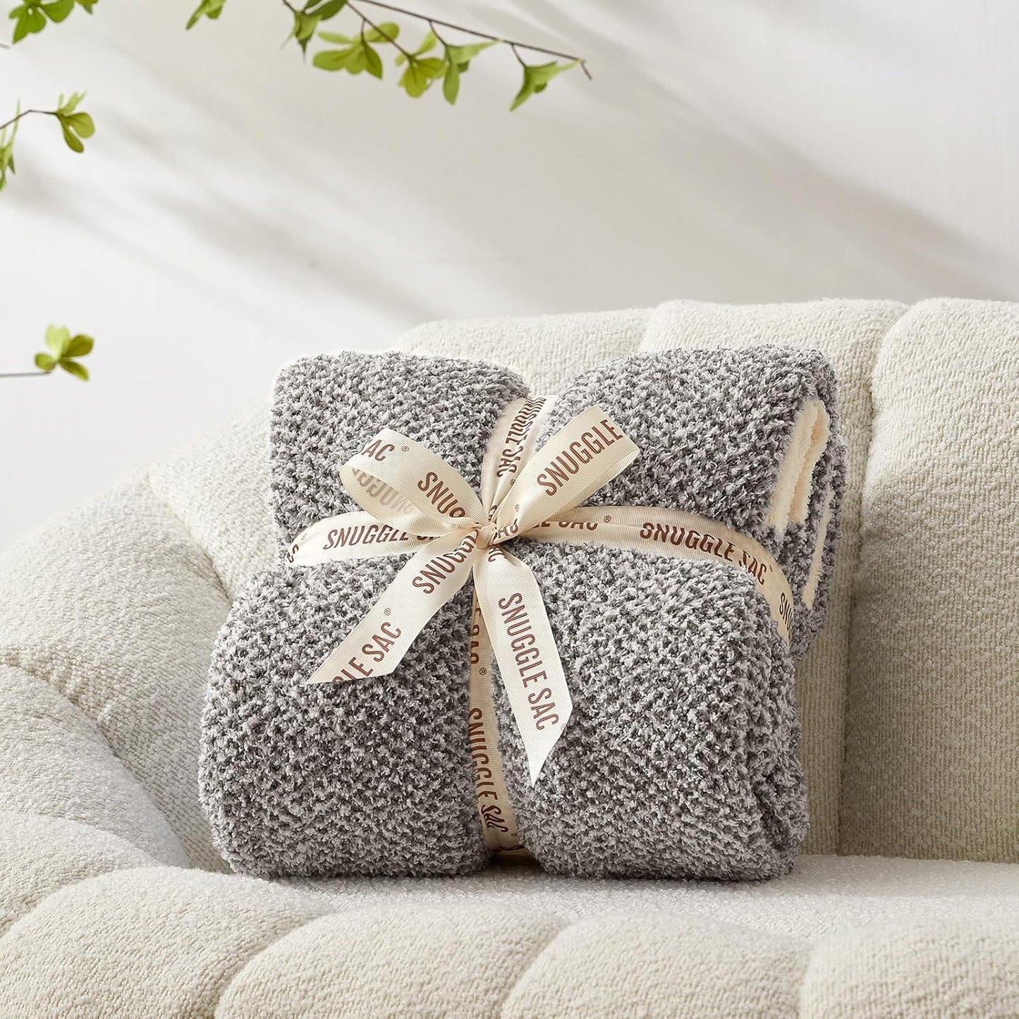 Snuggle Sac Grey Throw XL Blanket, Super Soft Warm Oversized Throw Knit Blankets Fuzzy Plush, Dark Grey, 50x70 inches