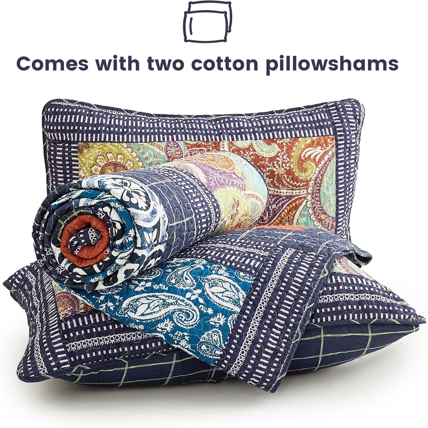 Secgo California King Quilt Size - 100% Cotton Oversized California Comforter Set Bedding Sets (120 * 110 Inch) with 2 Pillow Shams, Patchwork Reversible Lightweight Bedspread