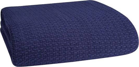 Elvana Home 100% Cotton Bed Blanket, Breathable Bed Blanket King Size, Cotton Thermal Blankets King, Perfect for Layering Any Bed for All Season, Navy Blue