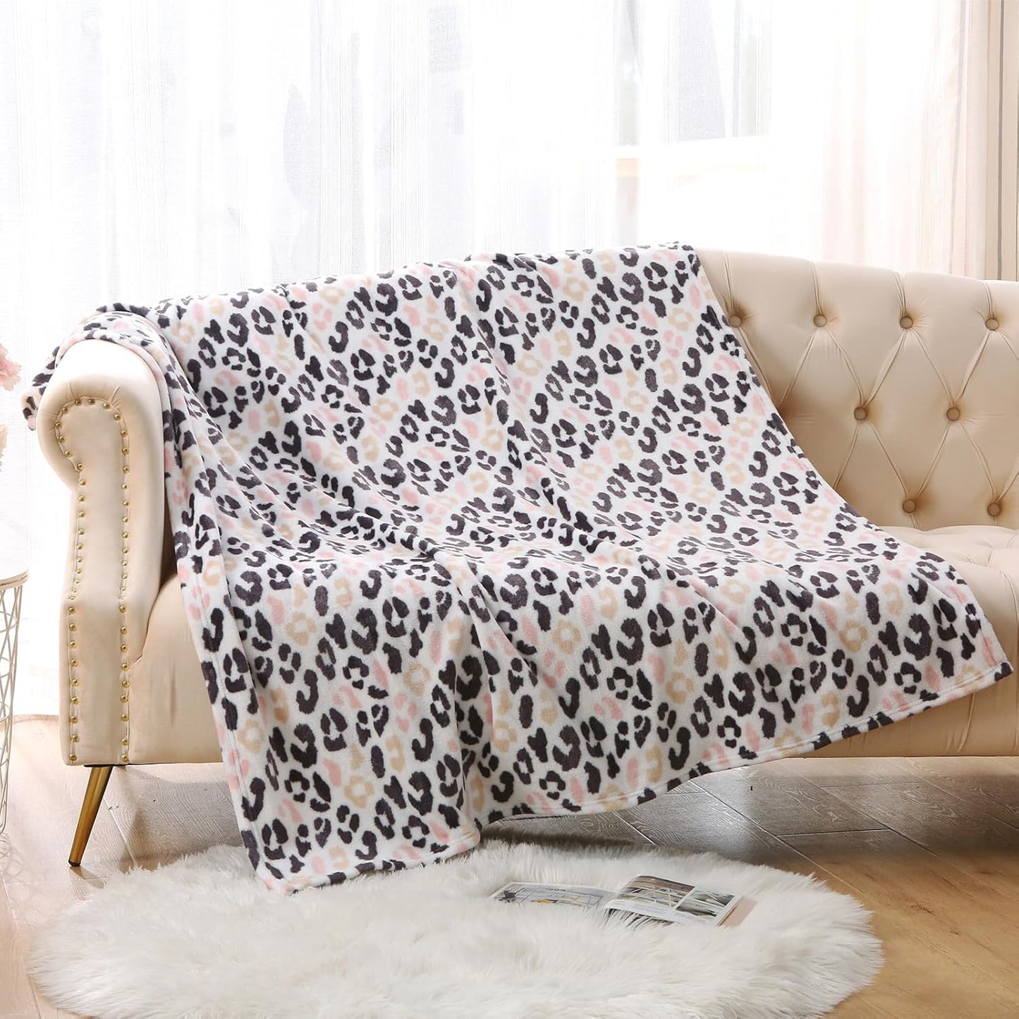 MERRYLIFE Pink Cheetah Throw Blanket Decorative Fleece Throw | Ultra-Plush Colorful | Couch Blanket Travel Lap | Home Gift Use(50" 60",Pink Cheeath)