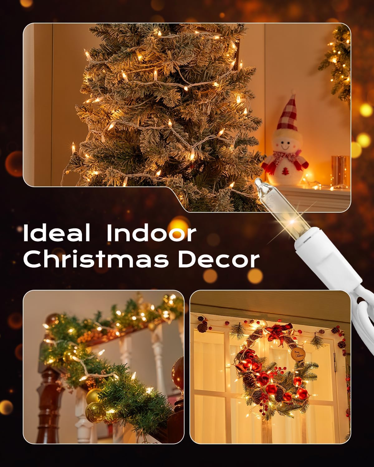 Brightown Clear Christmas String Lights, 200-Count 51.5ft Incandescent Bulb Mini Lights for Indoor Holiday Decor, Christmas Tree Garland Wedding Party Multi-Use Festival Decoration, White Wire