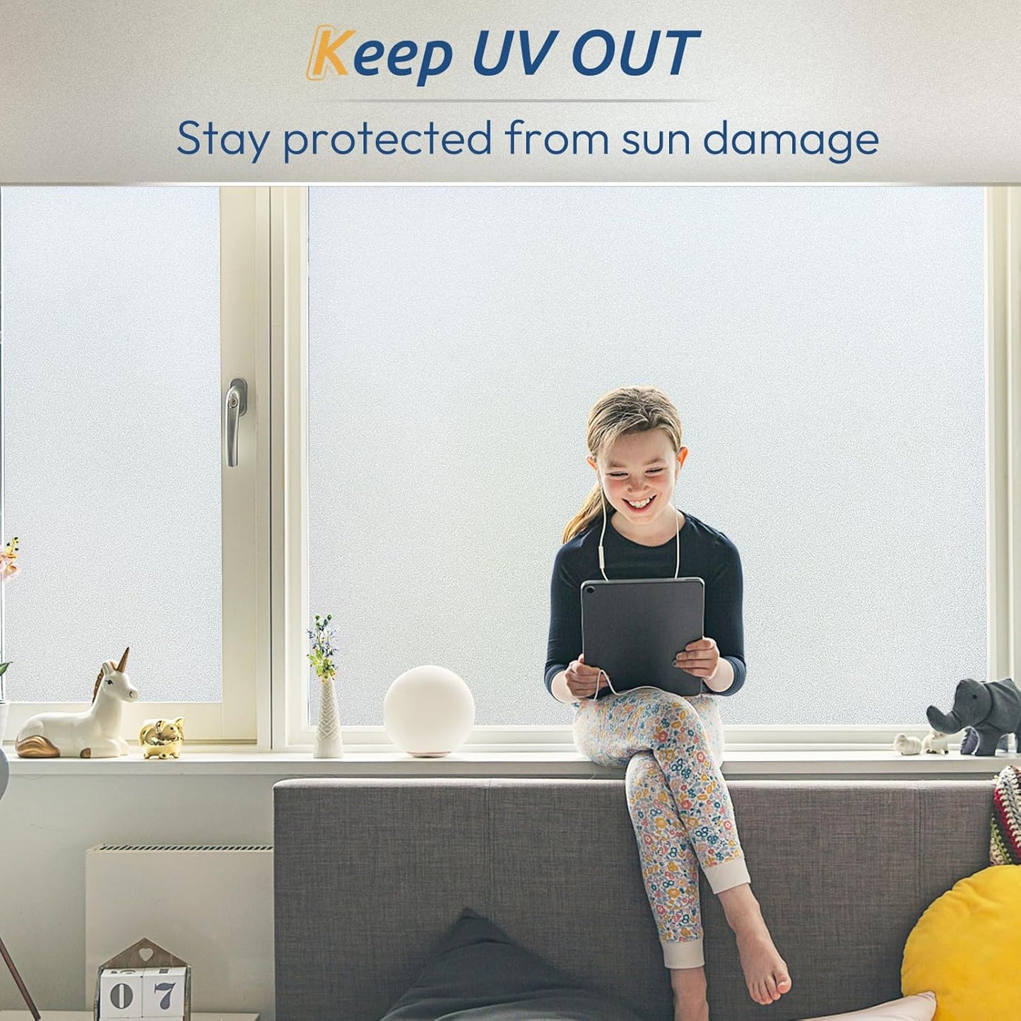 rabbitgoo Window Privacy Film, Frosted Glass Window Clings, Static Cling UV Heat Blocking Door Stickers for Home Bathroom, Removable Indoor Decal Coverings Day and Night, Pure, 11.8 x 78.7 Inches