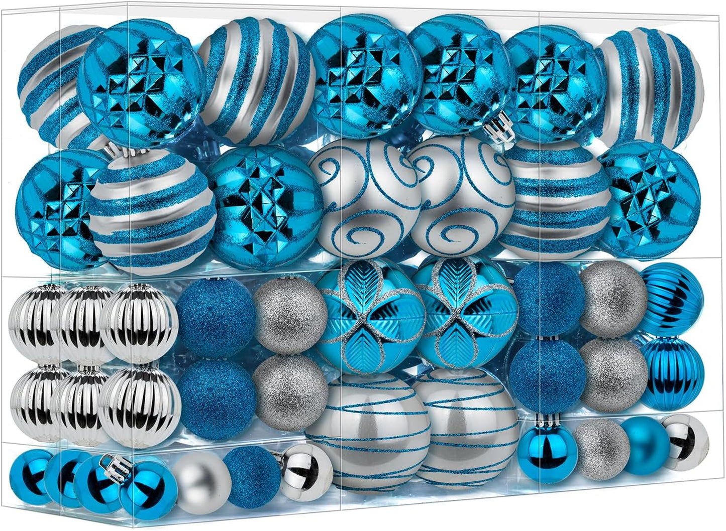 100Pcs Christmas Balls Ornaments Set, Shatterproof Christmas Decorations with Hand-held Gift Package for Xmas Tree/Holiday/Wedding/Holiday/Party Decor (Blue & Silver)