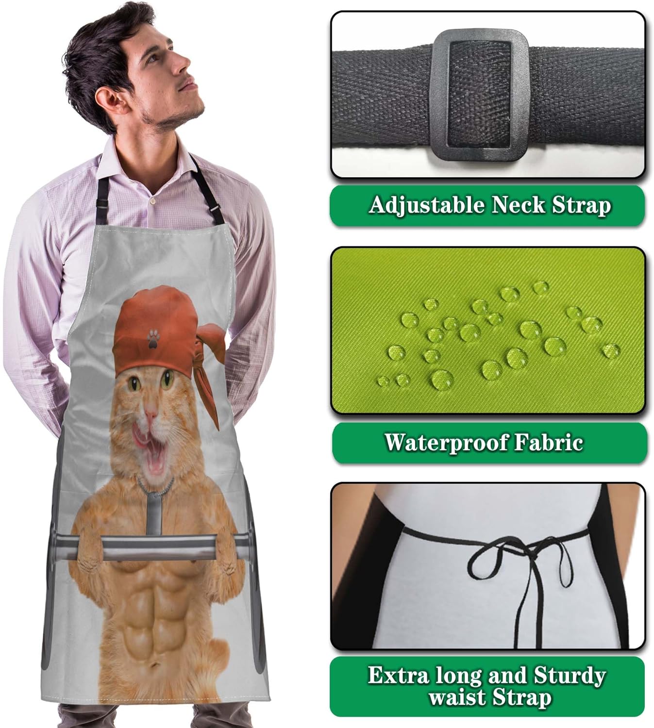 Apron Kitchen for Women Fitness Cat Mans Aprons for Cooking Funny for Kitchen Cooking Restaurant BBQ Painting Crafting Gardening 27” (W) x 31” (H), Waterproof Apron