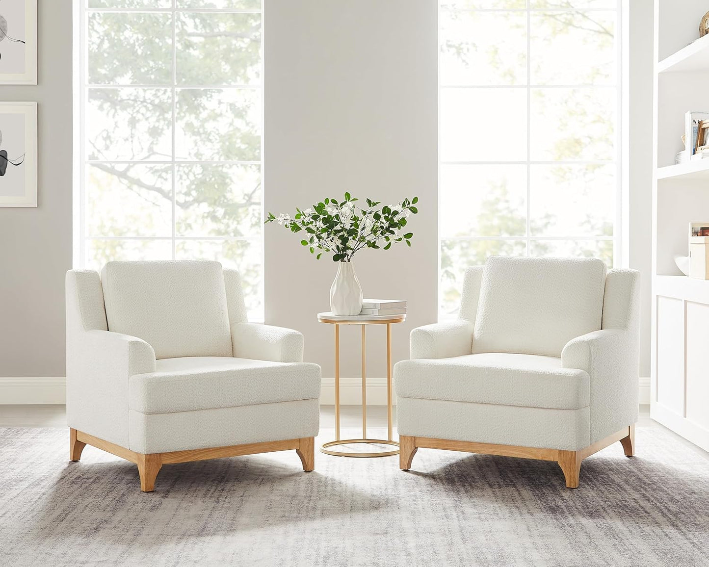 Oversized Accent Chair, Modern Boucle Armchair with Wood Legs, Modern Reading Chair with Thick Cushion, Comfy Chairs for Living Rooms, Bedrooms, Reading nooks and Apartments