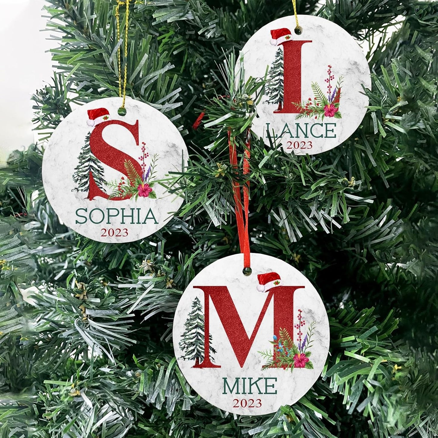 Personalized Christmas Ornaments,Double-Sided Ceramics Custom Monogram Ornament - Up to 26 Letters - Monogrammed Christmas Ornaments,Hangding Customized Xmas Ornament