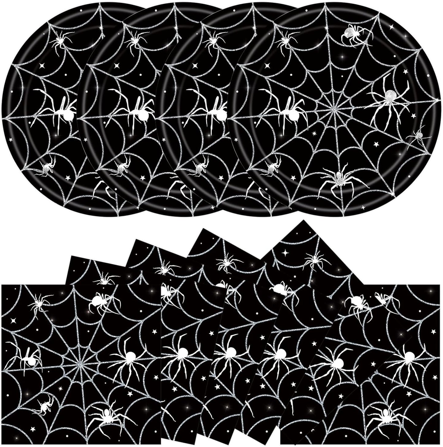 40Pcs Halloween Paper Plates and Napkins Party Supplies, Spider Web Plates Napkins Disposable Dinnerware Set for Spooky Halloween Party Decorations
