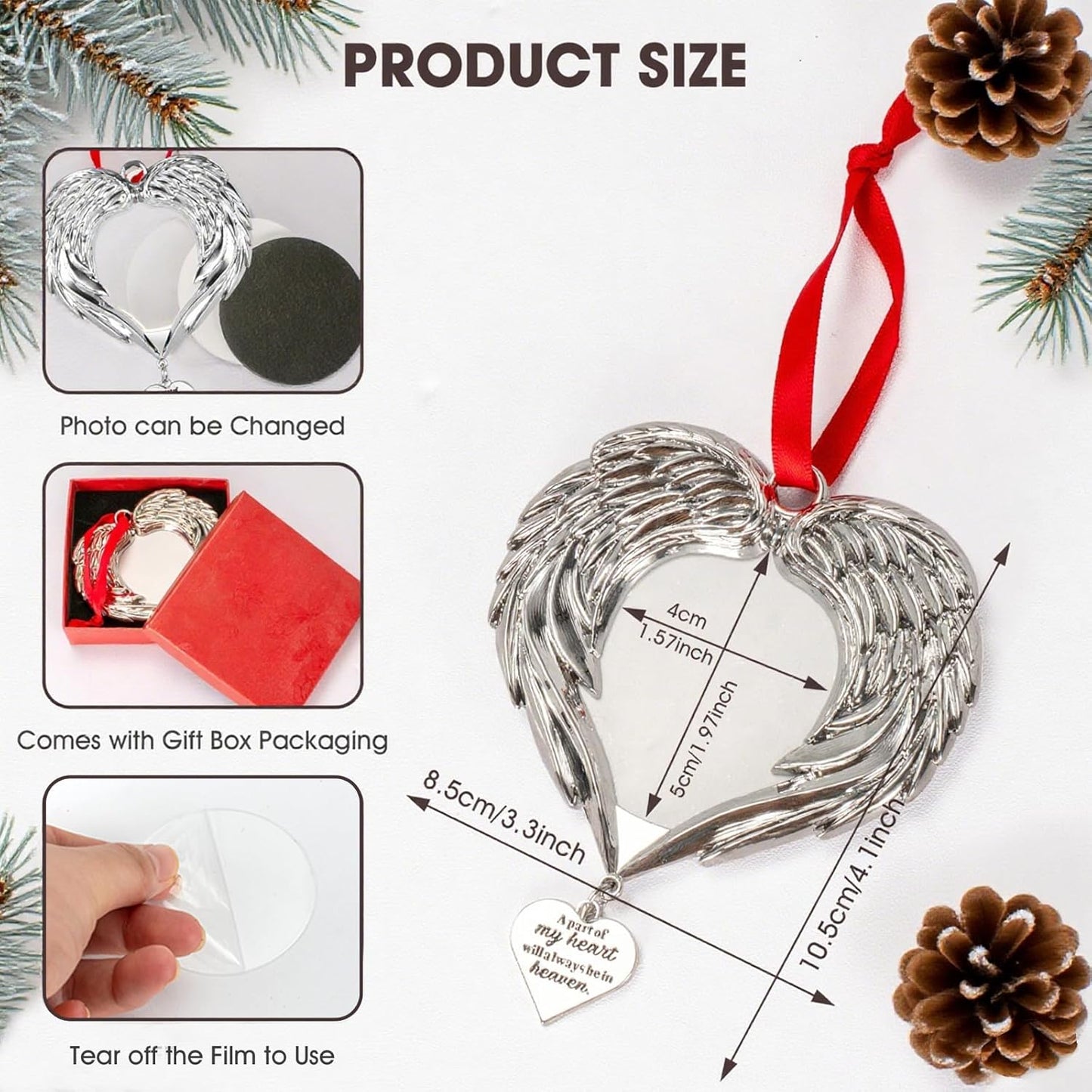 Memorial Christmas Angel Wings Photo Ornaments 2025 Sympathy Gifts for Loss of Loved One - Personalized Angel Wings Picture Frame Ornament for Christmas in Heaven Tree Decor