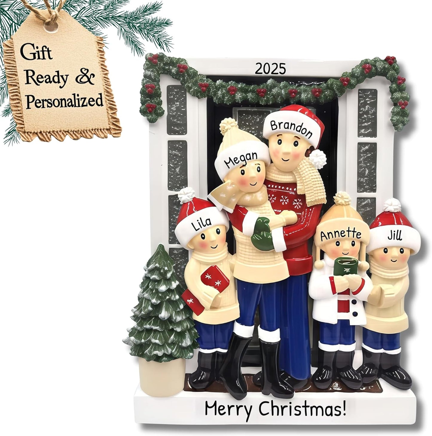 3D Welcoming Family of 5 Christmas Ornament 2025 Personalized Family Christmas Ornaments 2025 | Doorway Home Keepsake Personalized Tree Ornaments Customizable Gifts Winter Sweaters of Five Ornament