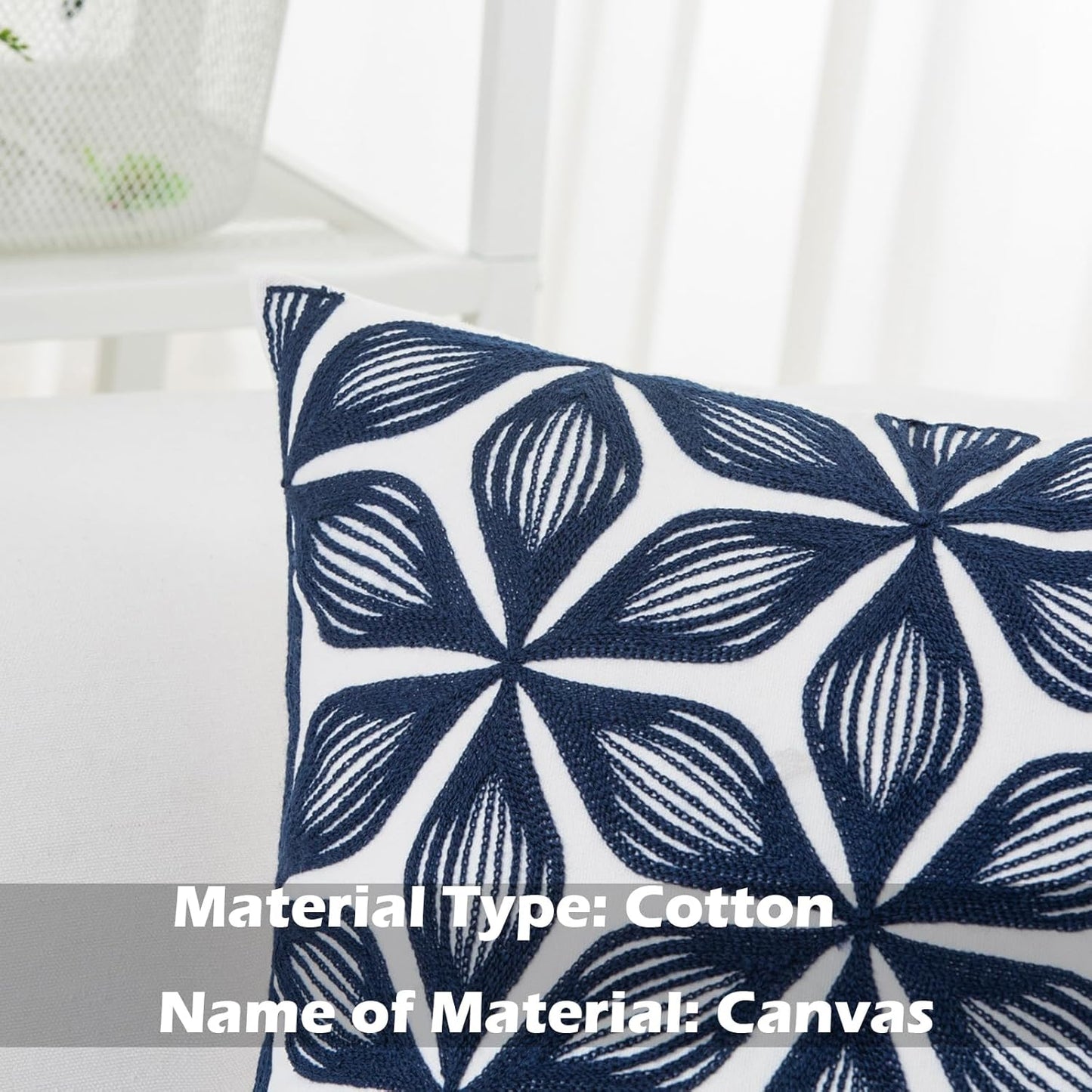 HWY 50 Navy Blue Decorative Throw Pillow Covers 18x18 Inch (1 Piece), Embroidered Cotton Farmhouse Cushion Cover Pillow Case for Sofa Couch Living Room Bed, Fashion Geometric